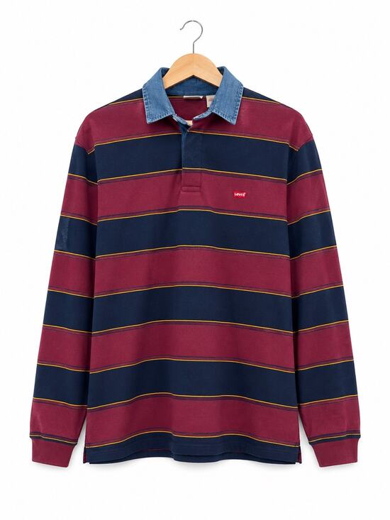 Levi's Other - Levi's Preppy Rugby Polo Shirt Men Large Maroon Navy Striped Classic Varsity
